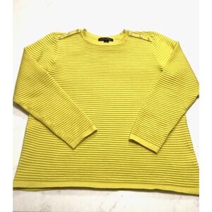 A Love Story Yellow Ribbed Sweater Women's XL Button Shoulder Classic Style